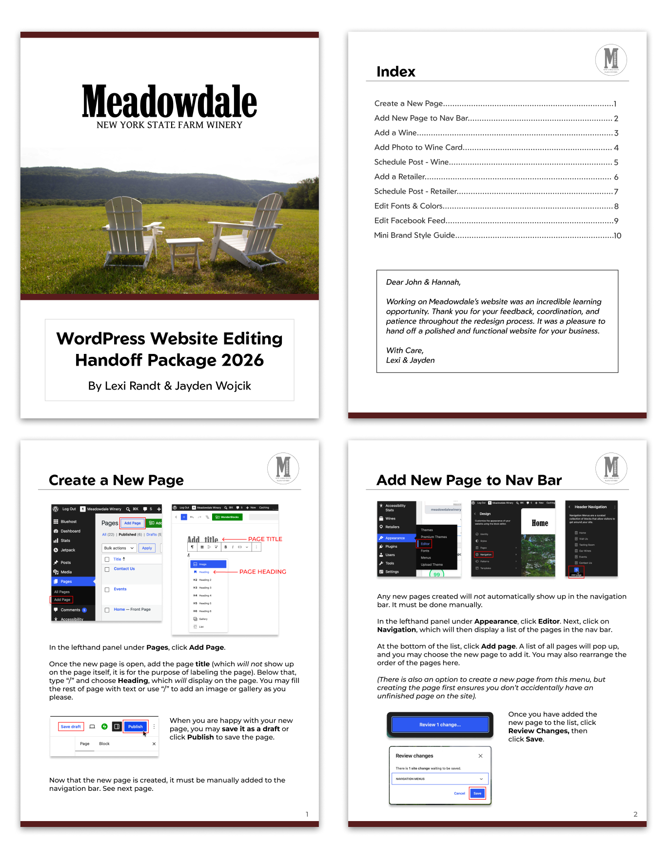 Meadowdale WordPress Handoff Package Pages